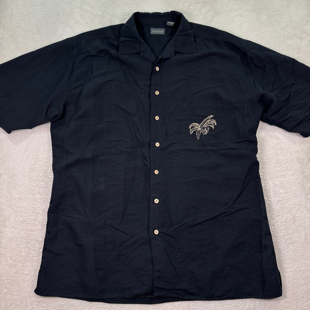 Alexander Lloyd Mens XLT Hawaiian Embroidered Palm Tree Camp Shirt Rayon Blend